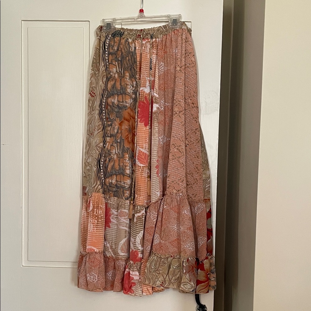 Peach Floral Tiered Maxi Skirt